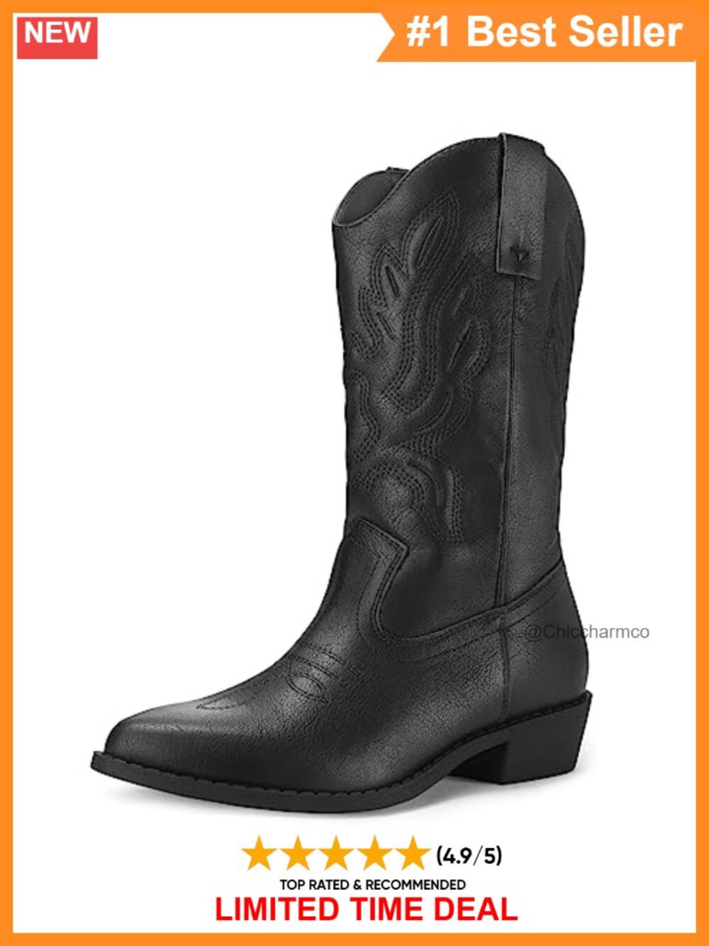 Mid Calf Cowboy Boots Chunky Heel Wide Calf Western Boots